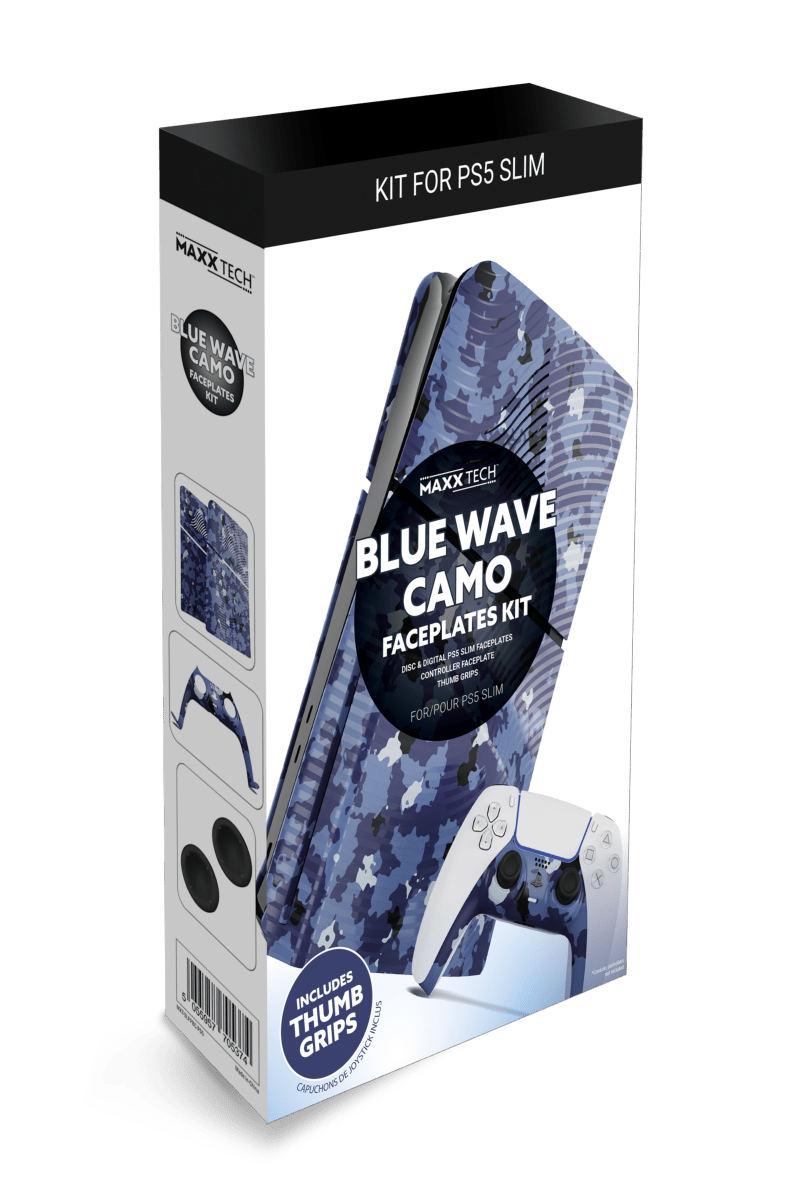 PlayStation 5 SLIM BLUE WAVE CAMO FACEPLATES KIT (Faceplates + Controller Faceplates Camo Blue) - Accessoires - MAXX TECH - Shop Just for Games