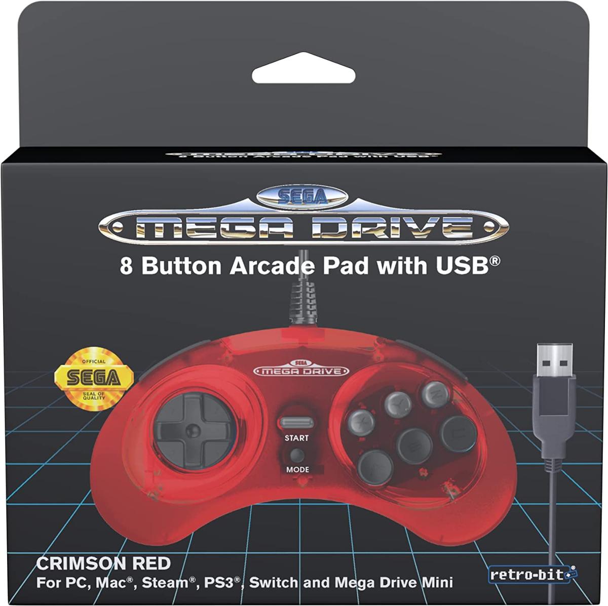 Retrobit - SEGA Mega Drive manette Crimson Red filaire 8 boutons - Connexion USB - Manettes - retro - bit - Shop Just for Games