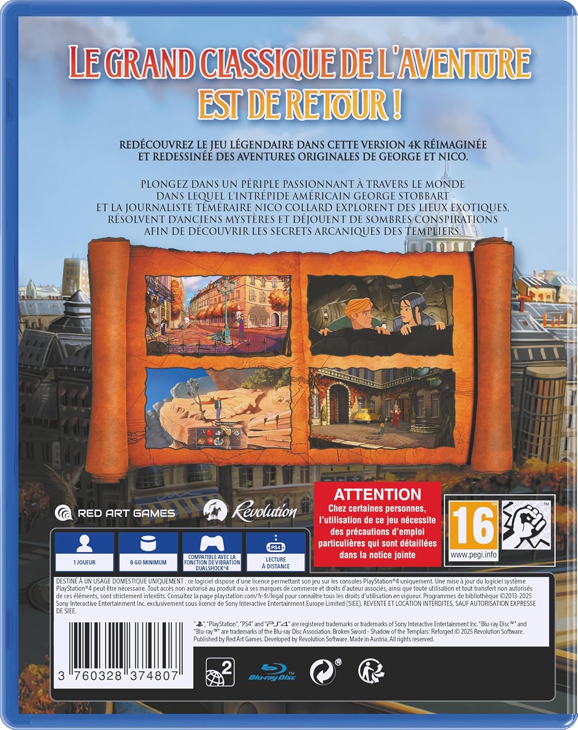 Les Chevaliers de Baphomet - L'ombre des templiers : Reforged PS4 - Jeux Vidéo Physique - Red Art Games - Shop Just for Games