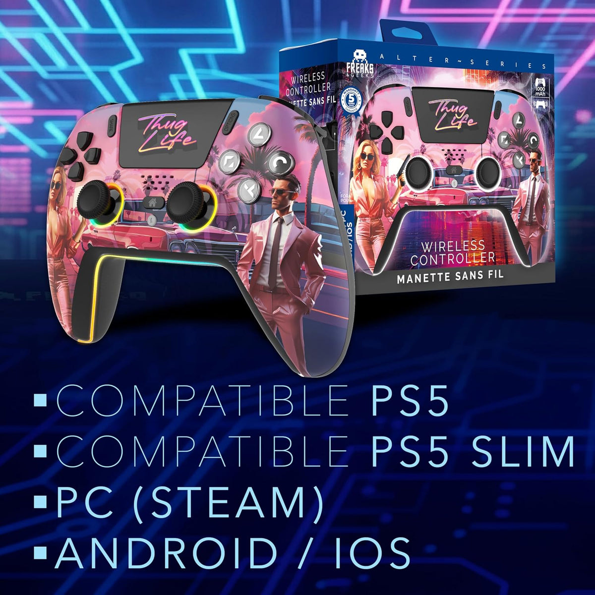 Manette Bluetooth pour PS5 LED - Thug Life - Manettes - Freaks and Geeks - Shop Just for Games