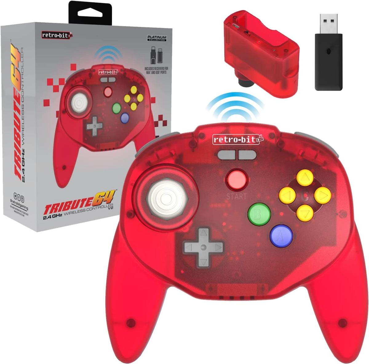 Retro - Bit Tribute 64 2.4GHz Manette sans Fil pour Nintendo 64/Switch/PC/Mac Clear Red - Manettes - retro - bit - Shop Just for Games