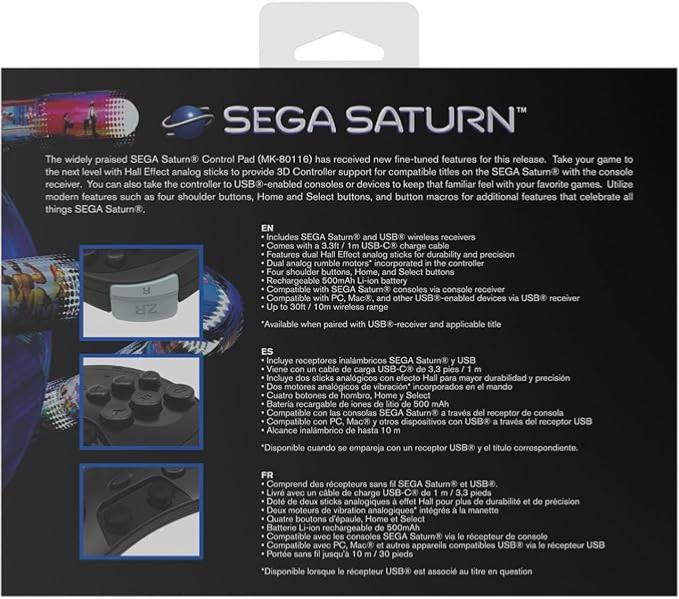 RetroBit Sega Saturn 2.4Ghz Pro Black - Manettes - retro - bit - Shop Just for Games