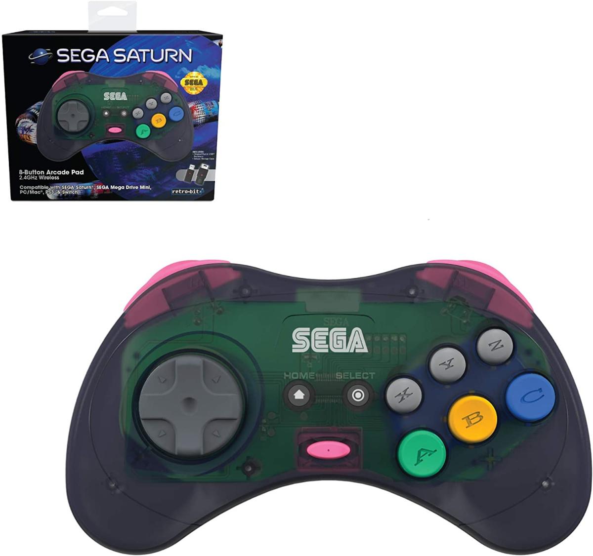 Retrobit - Sega Saturn Manette Grise 8 boutons sans fil 2.4Ghz - Dongle USB/Port d'Origine inclus - Manettes - retro - bit - Shop Just for Games
