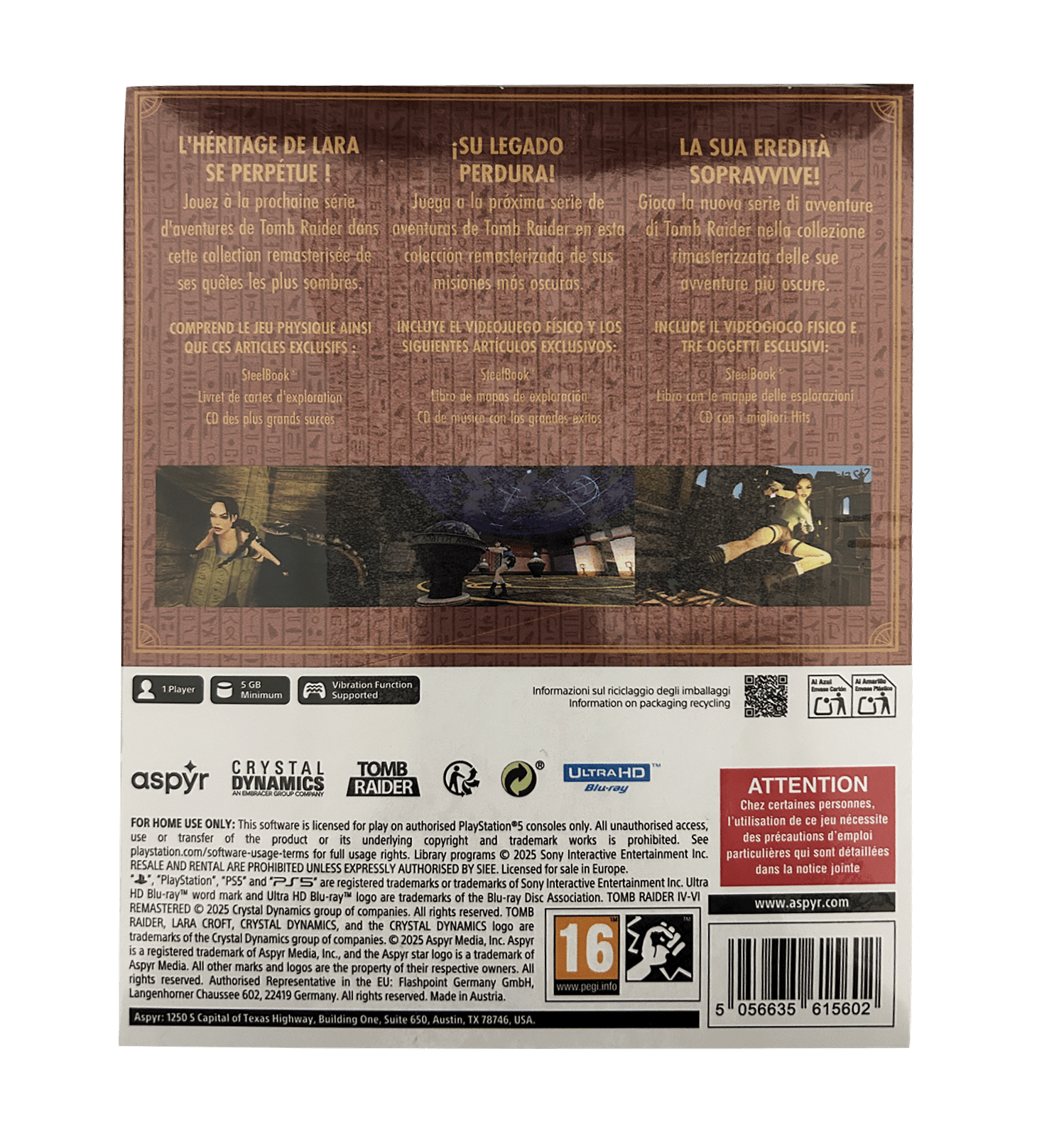 Tomb Raider IV - V - VI Remastered Starring Lara Croft Deluxe Edition PS5 - Jeux Vidéo Physique - UIE - Shop Just for Games