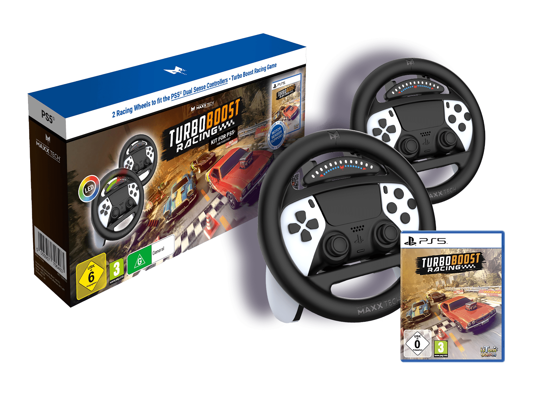Turbo Booster Racing Kit (volants + jeu) PS5 - Jeux Vidéo Physique - MAXX TECH - Shop Just for Games