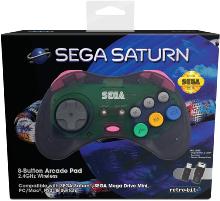 Retrobit - Sega Saturn Manette Grise 8 boutons sans fil 2.4Ghz - Dongle USB/Port d'Origine inclus