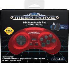 Retrobit - Sega Mega Drive Manette CRIMSON RED 8 boutons sans fil 2.4Ghz - Dongle USB/Port d'Origine