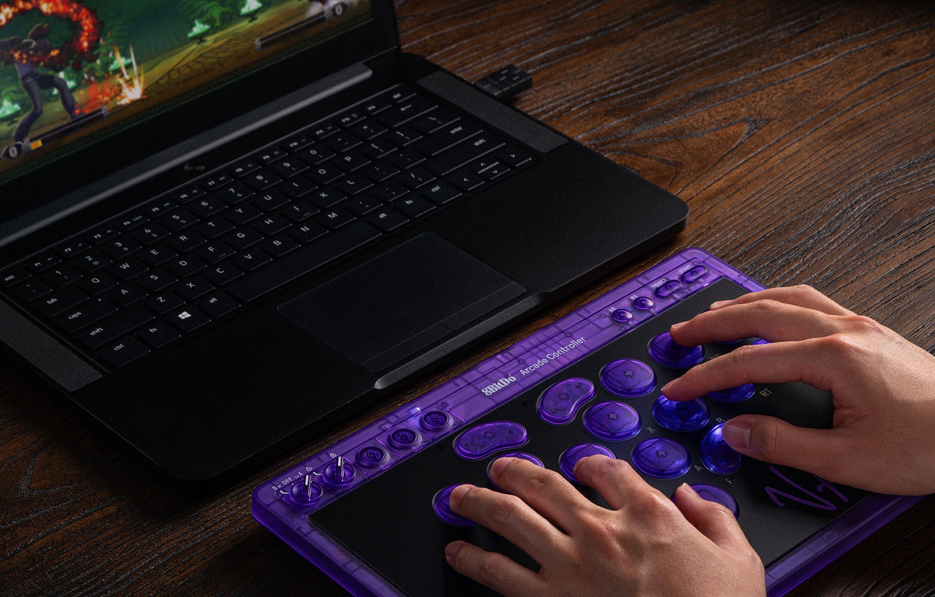 8Bitdo Arcade Controller Purple Edition Bluetooth/2.4G/USB compatible Switch 1 et 2, Windows