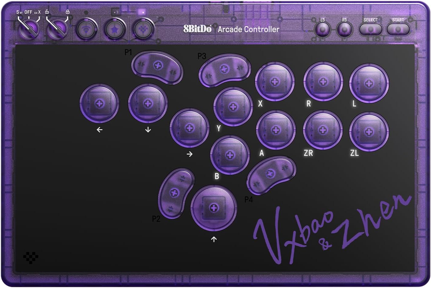 8Bitdo Arcade Controller Purple Edition Bluetooth/2.4G/USB compatible Switch 1 et 2, Windows