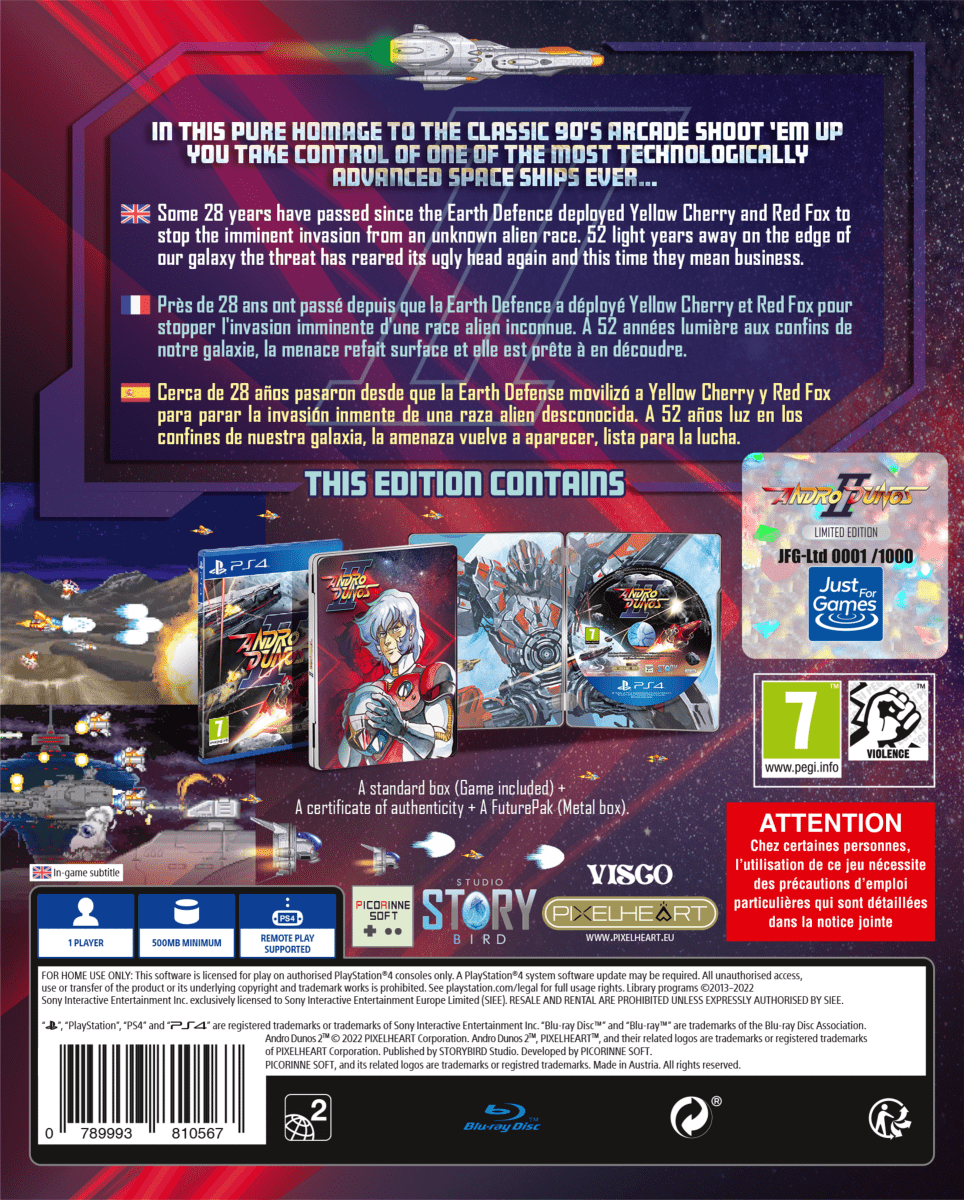 Andro Dunos 2 Steelbook PS4 Just Limited - Jeux Vidéo Physique - PixelHeart - Shop Just for Games