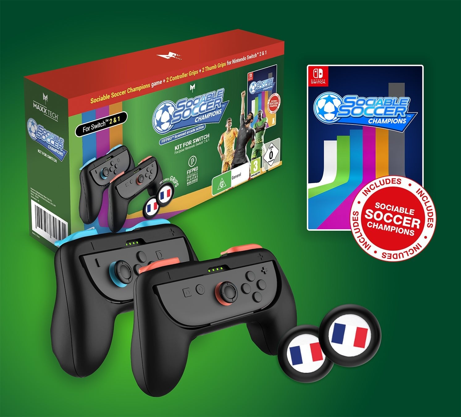 Sociable Soccer Champions Kit pour Switch 1 & 2 Grips Drapeau - Jeux Vidéo Physique - MAXX TECH - Shop Just for Games